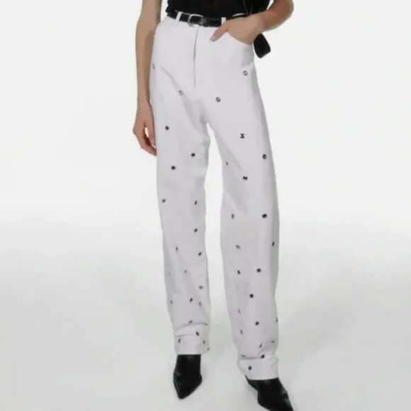 NWT Chakshyn 'Grommet' Straight Leg Eyelet Cotton Jeans Trousers - Picture 5 of 5